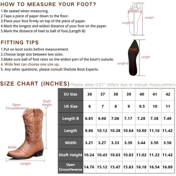 SheSole Women's Western Cowgirl Cowboy Boots Classic Country Style Footwear - Picture 6 of 6